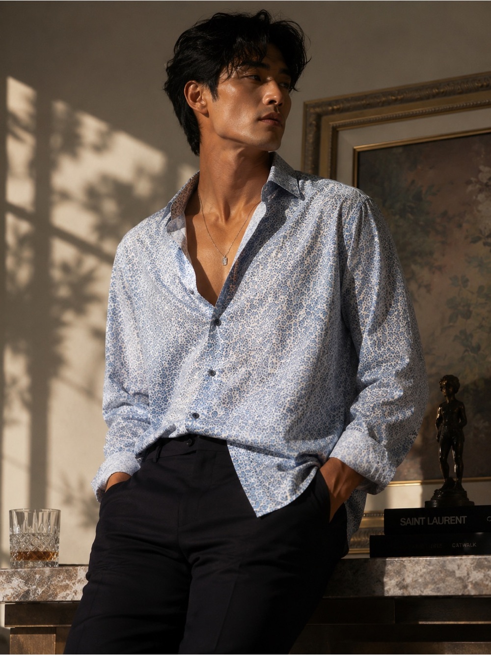 WRK NYC Blue Floral Button-Up Shirt 18 Tall 37/38 Lightweight Men’s